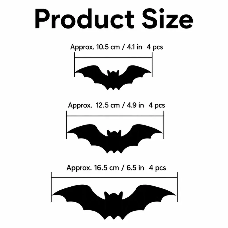 3D Bat Light LED Decorations, 12pcs/24pcs Halloween Spooky Ornaments, Bendable Wall Stickers with Smooth Bubble-Free Application, Easy Install Battery Powered Glowing Decor, Indoor Decor for Home, Party, Window, Door, Festival