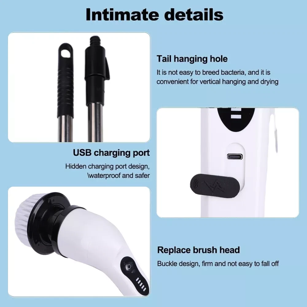 Electric Spin Scrubber Cordless Power Scrubber with 9 Replaceable Brush Heads & Toilet Brush Portable Cleaning Brush, 2 Speeds, Adjustable Extension Arm, Power Scrubbers for Floors, Tub, Tile