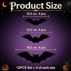 3D Bat Light LED Decorations, 12pcs/24pcs Halloween Spooky Ornaments, Bendable Wall Stickers with Smooth Bubble-Free Application, Easy Install Battery Powered Glowing Decor, Indoor Decor for Home, Party, Window, Door, Festival