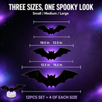 3D Bat Light LED Decorations, 12pcs/24pcs Halloween Spooky Ornaments, Bendable Wall Stickers with Smooth Bubble-Free Application, Easy Install Battery Powered Glowing Decor, Indoor Decor for Home, Party, Window, Door, Festival