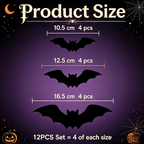 3D Bat Light LED Decorations, 12pcs/24pcs Halloween Spooky Ornaments, Bendable Wall Stickers with Smooth Bubble-Free Application, Easy Install Battery Powered Glowing Decor, Indoor Decor for Home, Party, Window, Door, Festival