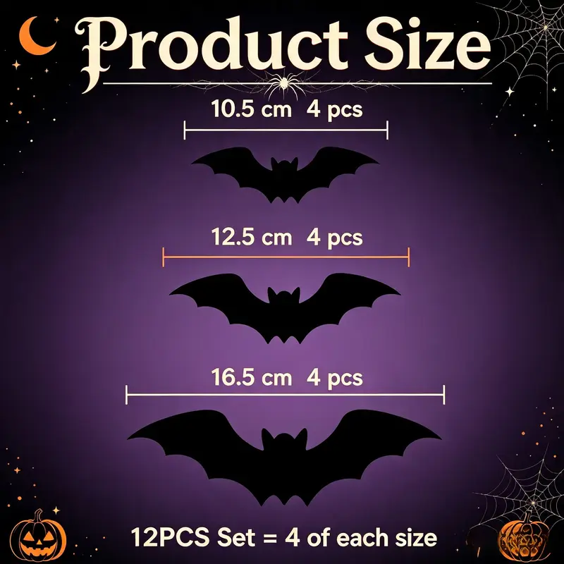 3D Bat Light LED Decorations, 12pcs/24pcs Halloween Spooky Ornaments, Bendable Wall Stickers with Smooth Bubble-Free Application, Easy Install Battery Powered Glowing Decor, Indoor Decor for Home, Party, Window, Door, Festival